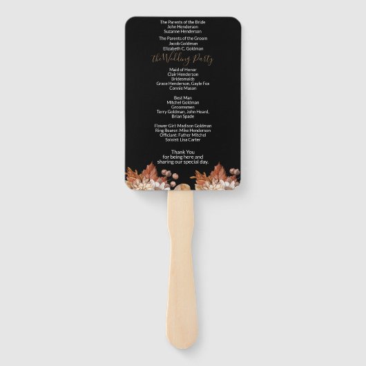 Éventail Chute Floral Bouquet Mariage noir (Dos)