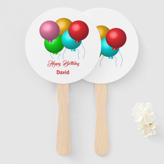 Éventail Cinq ballons d'anniversaire Personnalisé Joyeux an (Devant et derrière)