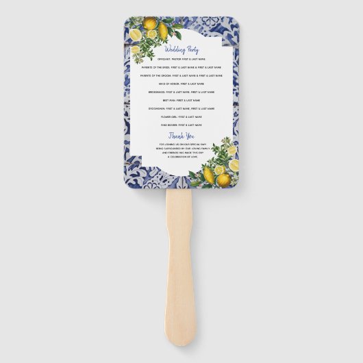 Éventail Citrons Tuiles portugais Programme de mariage (Dos)