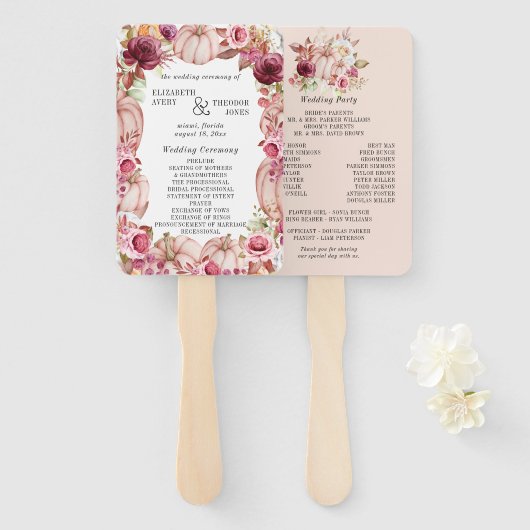 Éventail Citrouille d'automne Pink Burgundy Programme de ma (Devant et derrière)