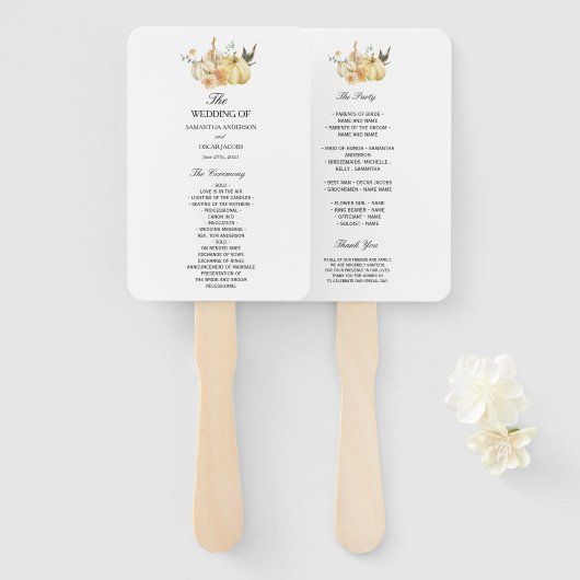 Éventail Citrouille et fleurs à l'aquarelle de l'automne à (Devant et derrière)