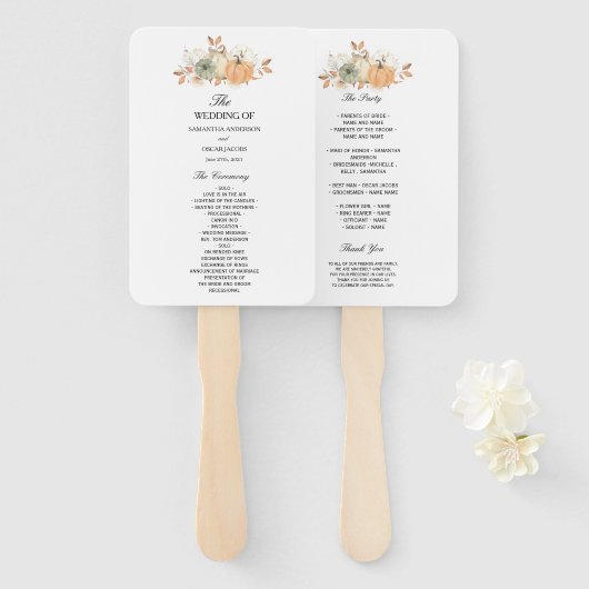 Éventail Citrouilles et fleurs à l'aquarelle d'automne (Devant et derrière)