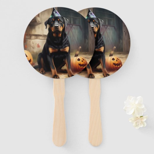 Éventail Citrouilles Rottweiler Halloween Épouvantable (Devant et derrière)