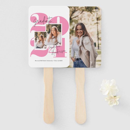 Éventail Classe Année 3 - Collage de photos Hot Pink Gradua (Devant et derrière)