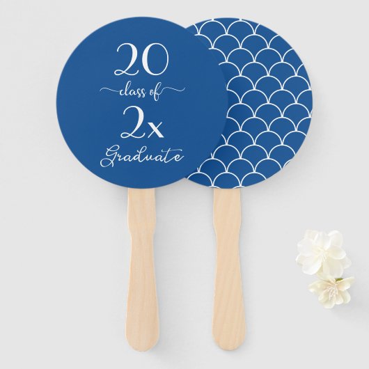 Éventail Classe De 2023 Motif Bleu Blanc Bleu Diplômé (Devant et derrière)