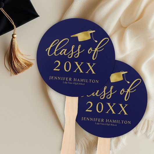 Éventail Classe De 2024 Simple Elegant Gold Blue Graduation