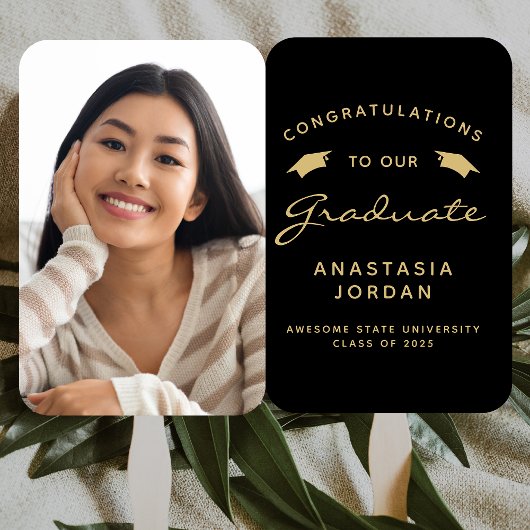 Éventail Classe de 2025 Photo Black Gold Graduation