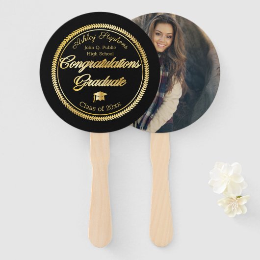 Éventail Classe de photo Gold Black Graduation de 2023 (Devant et derrière)
