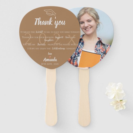 Éventail Classe du Merci de graduation photo Brown 2025 (Devant et derrière)