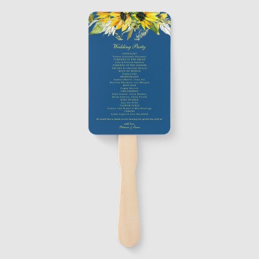Éventail Classic Blue Sunflower Programme de mariage Ensemb (Dos)