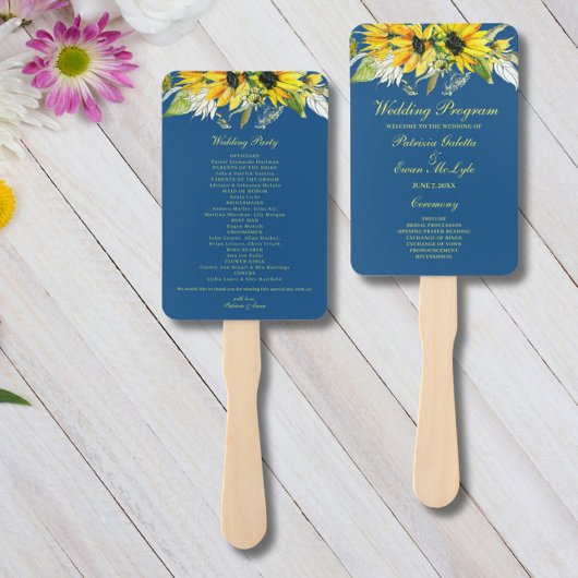 Éventail Classic Blue Sunflower Programme de mariage Ensemb