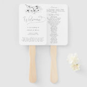 Éventail Classic Magnolia Black White Art Wedding Programme (Devant et derrière)