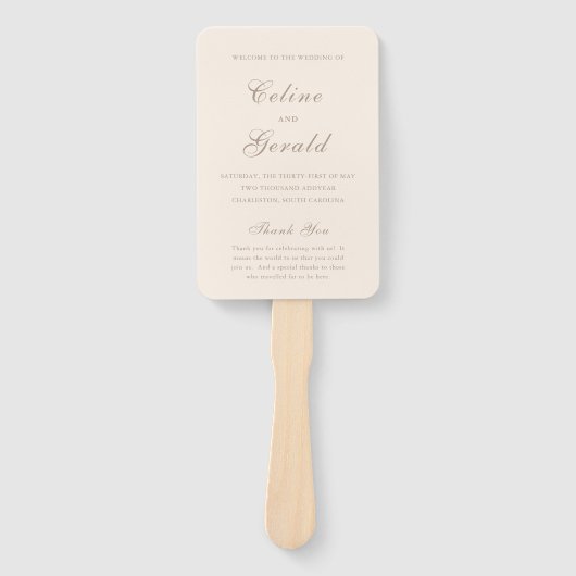 Éventail Classic Sandy Neutral Élégant Mariage Programme (Devant)