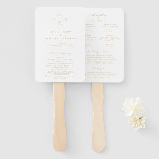 Éventail Clean Gold Botanical Elegant Wedding Programme (Devant et derrière)