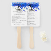 Éventail Cobalt Blue Heart Leaf Tree Programmes de mariage (Devant et derrière)