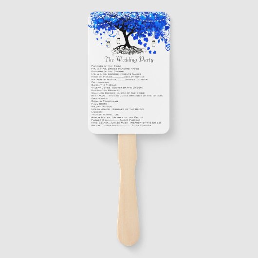 Éventail Cobalt Blue Heart Leaf Tree Programmes de mariage (Dos)