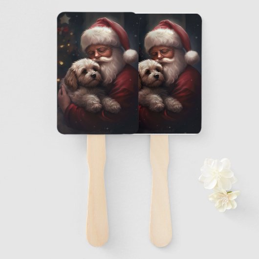 Éventail Cockapoo avec le Père Noël Noël Festif (Devant et derrière)