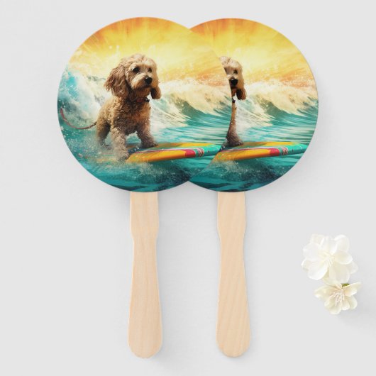 Éventail Cockapoo Beach Surf Paining (Devant et derrière)