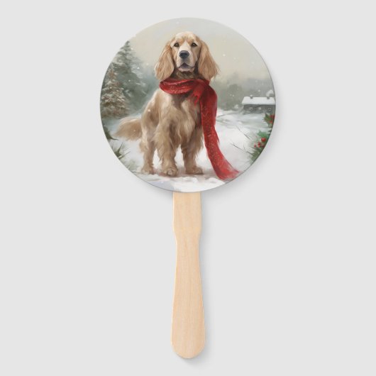 Éventail Cocker Spaniel dans la neige à Noël (Devant)