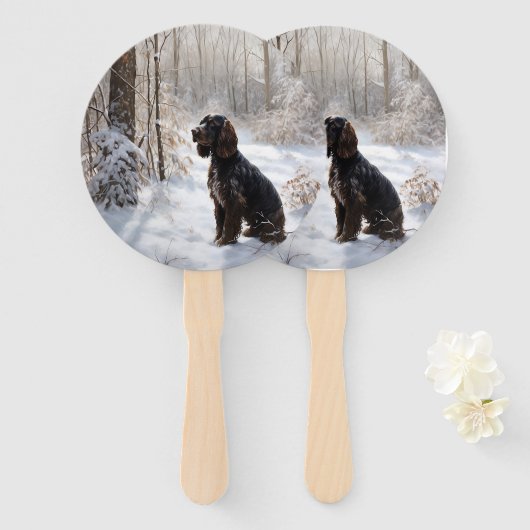 Éventail Cocker Spaniel Laisser Neige Noël (Devant et derrière)