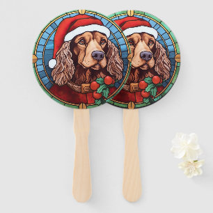 Éventail Cocker Spaniel Vitrail de Noël