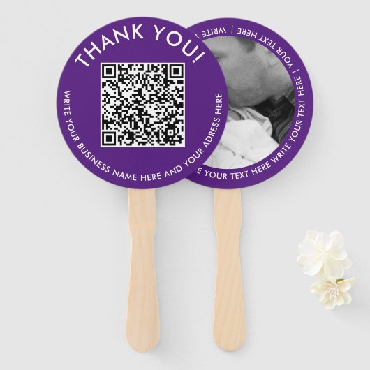 Éventail Code QR de promo du site Web violet blanc Merci Ph (Devant et derrière)
