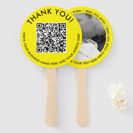 Éventail Code QR numérique scannable photo jaune moderne (Devant et derrière)