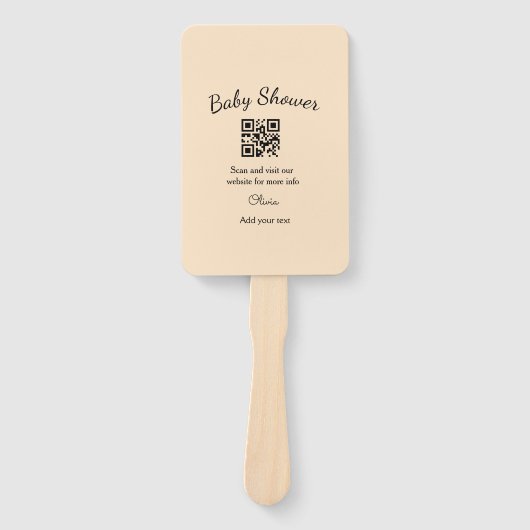 Éventail Code QR simple pour baby shower avec nom et texte (Devant)