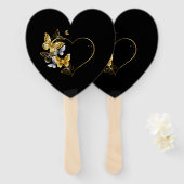 Éventail Coeur aux papillons d'or (Devant et derrière)