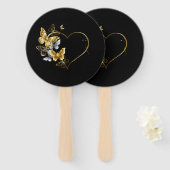 Éventail Coeur aux papillons d'or (Devant et derrière)