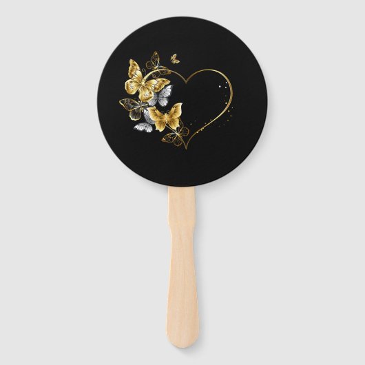 Éventail Coeur aux papillons d'or (Devant)