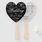 Éventail Cœur en marbre noir et blanc Programme de mariage (Devant et derrière)