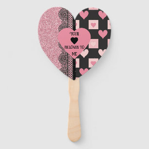 Éventail Coeur noir et rose Halloween femmes