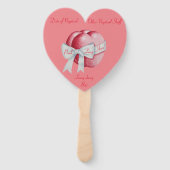 Éventail coeur rouge attaché avec des arcs blancs pour mari (Devant)