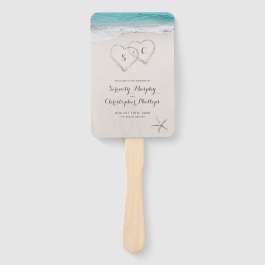Éventail Coeurs dans le programme de mariage plage de sable (Devant)
