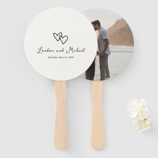 Éventail Cœurs Dessinés à la Main Doodle Mariage Moderne (Devant et derrière)