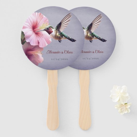 Éventail Colibri et Mariage d'Hibiscus | Pourpre (Devant et derrière)