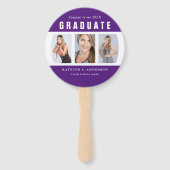 Éventail Collage photo de la graduation violette et blanche (Dos)