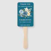 Éventail Collage photo turquoise 1er anniversaire Fleur jau (Dos)