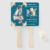 Éventail Collage photo turquoise 4e anniversaire Fleur bleu (Devant et derrière)