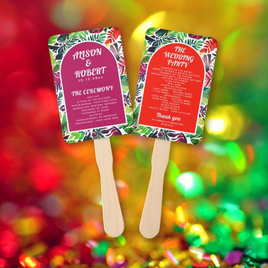 Éventail Coloré feuilles tropicaux et programme de mariage