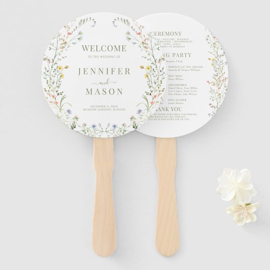 Éventail Colorful Meadow Fleur sauvage Floral Wedding Progr (Devant et derrière)