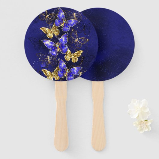 Éventail Composition avec papillons Sapphire (Devant et derrière)