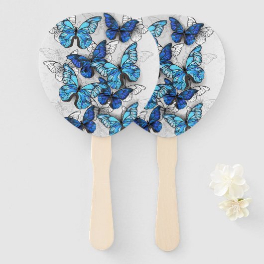 Éventail Composition des White and Blue Butterflies (Devant et derrière)