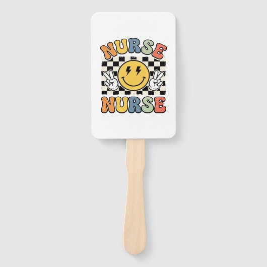 Éventail Conception de chemise à carreaux smiley d'infirmiè (Devant)