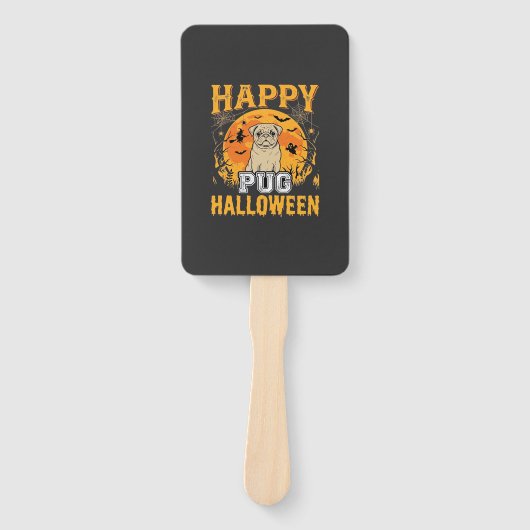 Éventail Conception de chien effrayant Halloween Pug heureu (Devant)