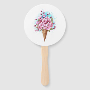 Éventail Cône rose Sakura crème glacée gaufre
