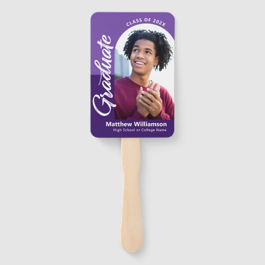 Éventail Congrats Violet Grad 2 Photos Arch Gras Script (Dos)