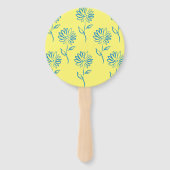 Éventail Contour de fleur bleue sur fond jaune (Dos)