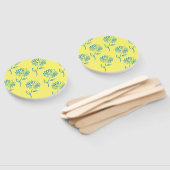 Éventail Contour de fleur bleue sur fond jaune (Non-assemblé)